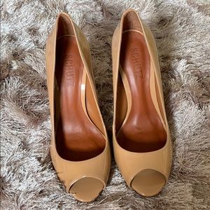 Schutz patent leather peep toe heels, Size 5